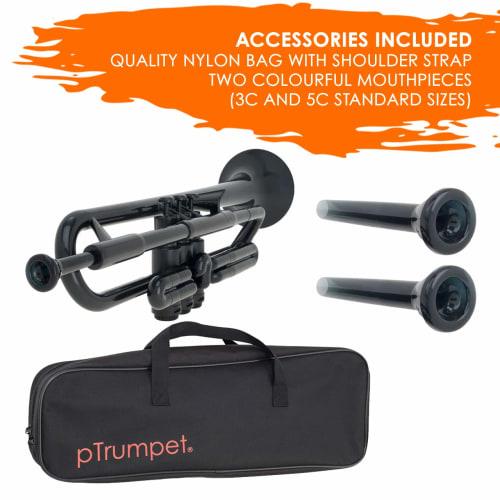 pInstruments pTrumpet Bb Plastic Wind Instrument, Made of Lightweight and Durable ABS with Bio-Coated Antibacterial Coating, Black, PTRUMPET1BLK, Incl
