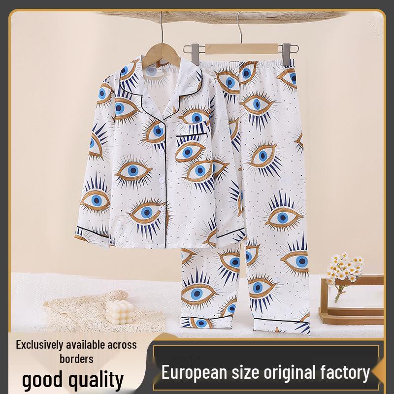 Long Sleeve & Pants Girls Pajamas with 3D Blue Eyes Print 120cm