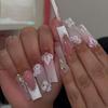 Noste Dlouhý Francouzský Ručně Dělaný Manikúrní Kousek Kamínkový Postupný Přechod Odnímatelná Nálepka na Nehty