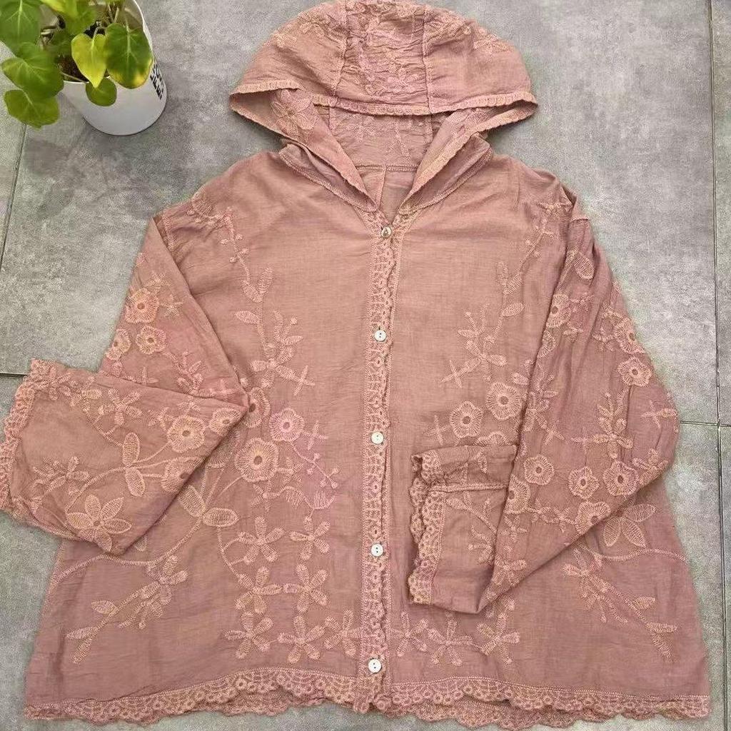 Women's Summer Hooded Cardigan: Exquisite Embroidery, Breathable, Sun-Protective, Skin-Friendly, High-Quality, Nine-Point Sleeves.