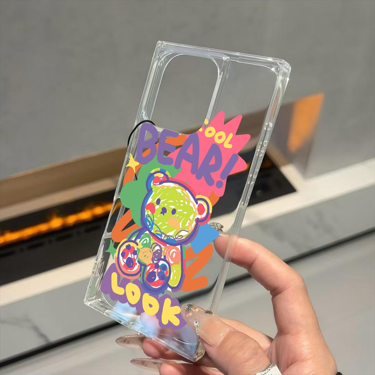 

Transparent Square Back Tube Case Casing Protection For iPhone 15 Plus 16 ProMax 11 14 Pro Max 12 13 Anti-Oxygen,Crayon Bear Pattern iphone 11 ProMax
