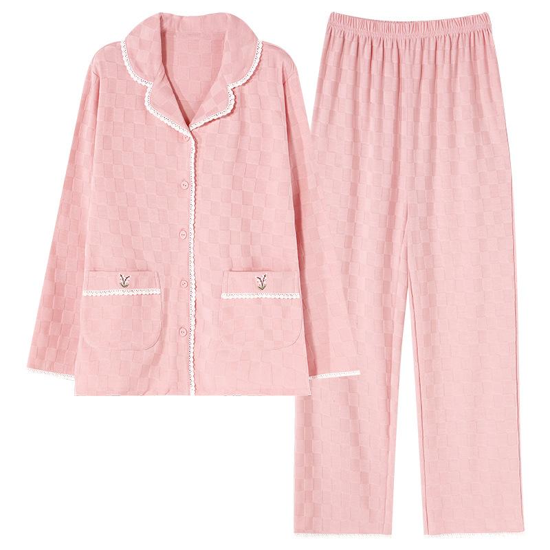 Pajamas Women'S Pure Cotton Long-Sleeved Sweet Casual Cardigan Can Be Worn Outside Loungewear Large Size Two-Piece Set