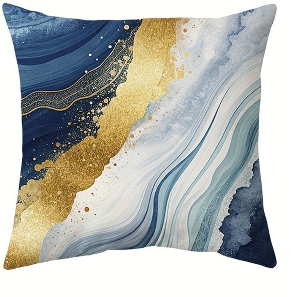 Glamorous Blue - Gold Wave Pillow CoversLiving Room Sofa Cushion Cover, Soft and Comfortable, Bedroom Room Decoration