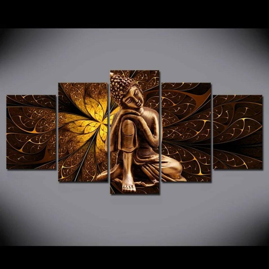 Golden Buddha Poster 5 Pcs Canvas Picture Print Wall Art Canvas Painting Wall Decor for Living Room No Framed