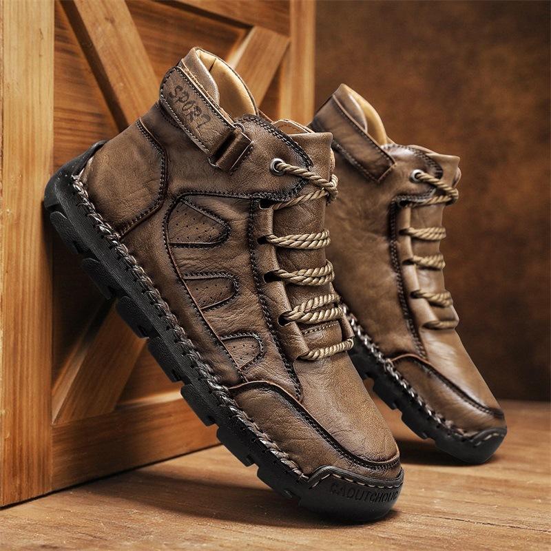 

Foreign trade autumn and winter 38--48 size men s handmade leather shoes middle-aged and elderly casual walking shoes flat short boots men s shoes 48