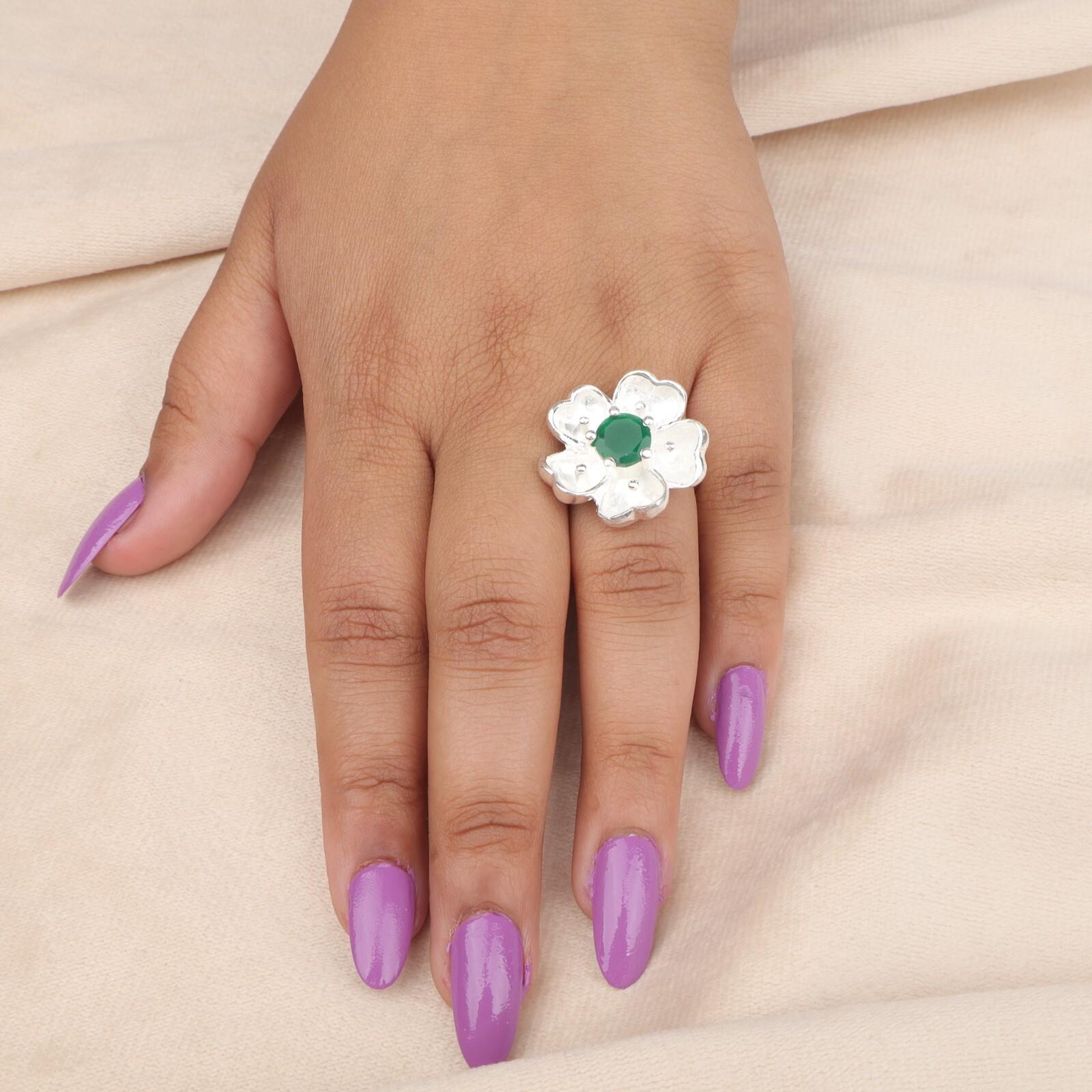 

Natural Green Onyx Gemstone 925Sterling Silver Jewelry Wedding Ring Gift For Her CZR-1-4 13