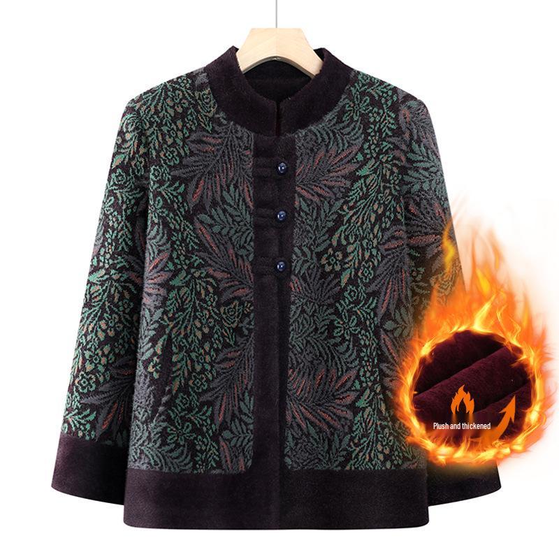 

Grandma s Winter Coat with Fleece Lining and Padding - Warm Cotton Jacket for Elderly Women 5XL up to 155 jin