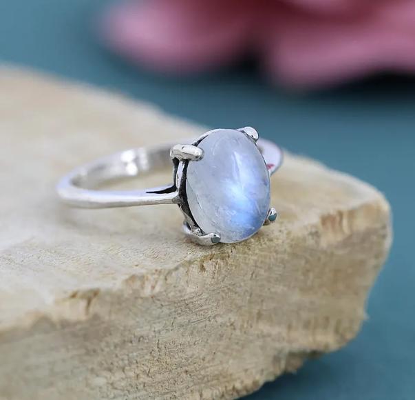 Handmade Moonstone Ring in 925 Sterling Silver – Boho Statement Jewelry moonstone ring