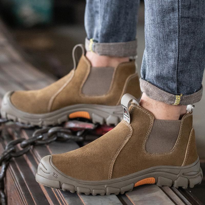 

men s casual steel toe caps work boots cow suede leather safety shoes outdoors worker chelsea botas security footwear protection 280 верблюд