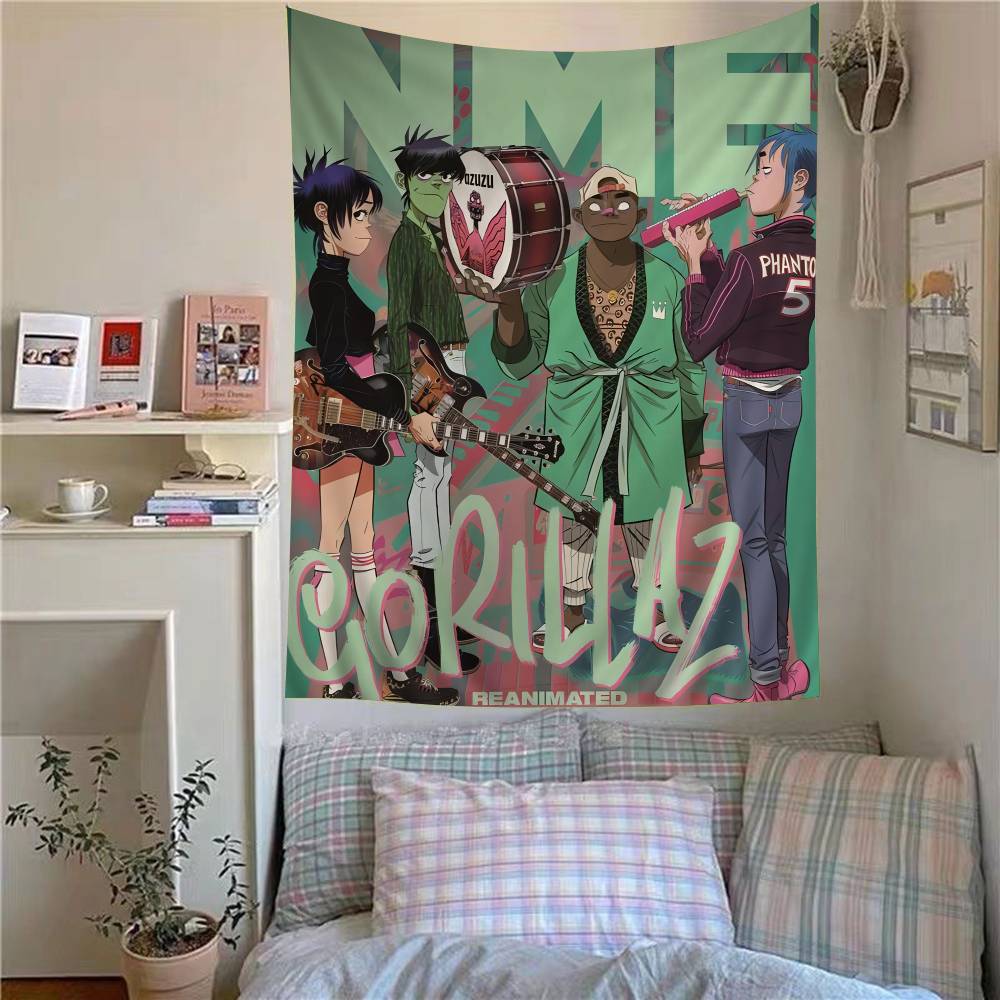 Retro Gorillaz Poster Musikdrucke Gedruckte Große Wandteppiche Hängend Tarot Hippie Wandteppiche Schlafsaal Günstig Hippie Wandbehang