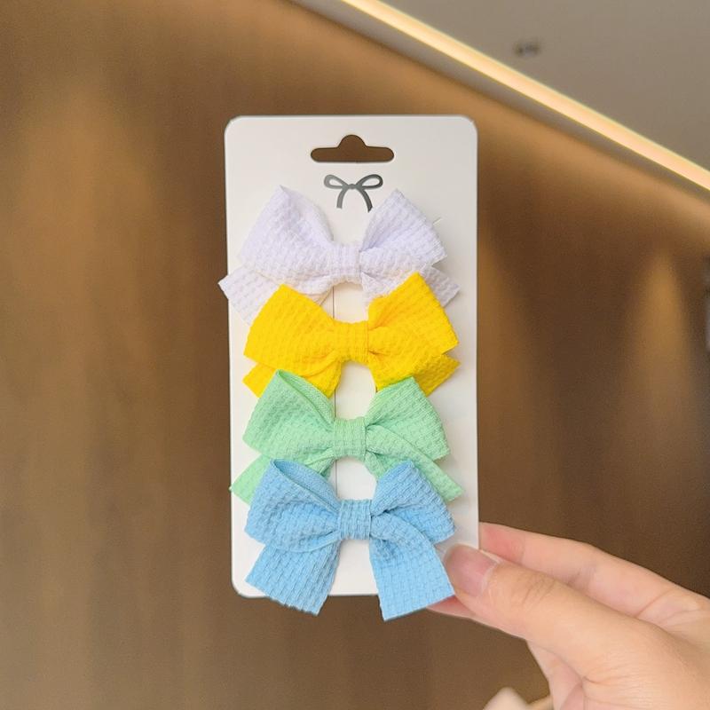 4PCS Soft Cotton Bow Hairpin Girl Sweet Plaid Design Hairpin Color Block Delicate Hairgripe Barrettes Kawaii Child Accessories