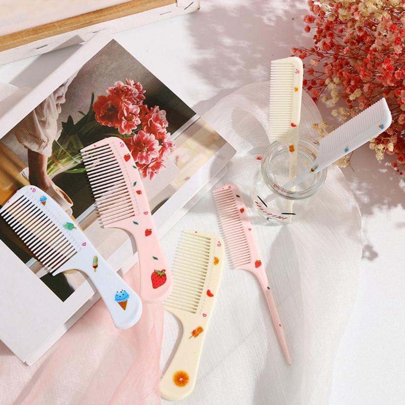2 szt./zestaw Uroczy Dziecięcy Grzebień do Włosów Antystatyczny Grzebień z Ostrym Końcem dla Dziewczynek Dzieci Wzór Owocowy Grzebień do Włosów Prezent