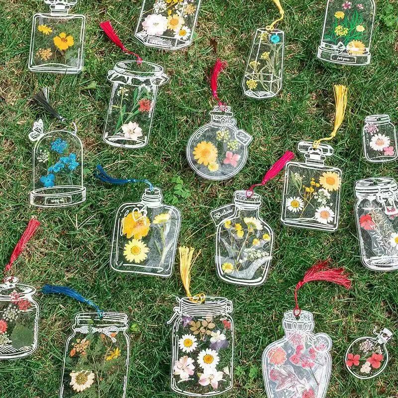 Handmade Resin Pressed Flower Bookmark DIY Kit: Transparent Specimen Stickers & Dried Flowers for Students