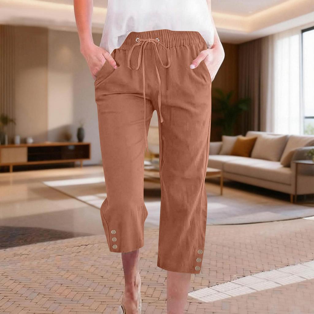 Womens Capri Pants Drawstring Waist Casual Loose Fit Capris Pants for Women with Pockets Plus Size Capris for Women