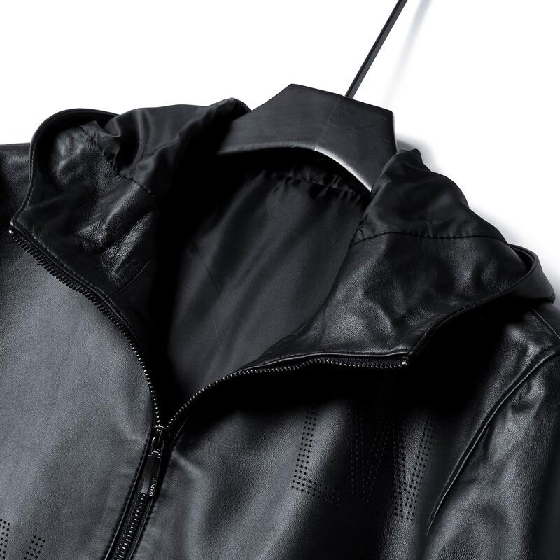 Futing Men's Genuine Sheepskin Hooded Leather Jacket
