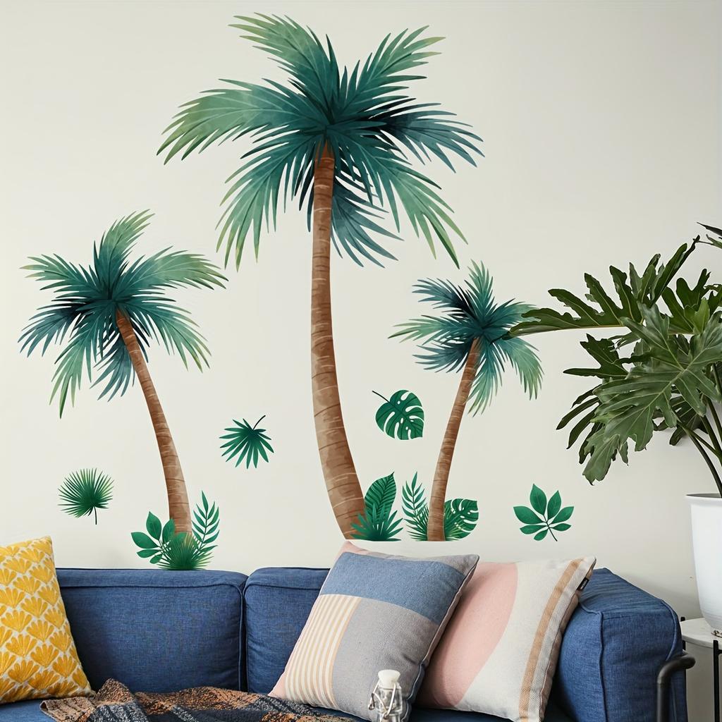 Beach Scenery Coconut Tree Wall Stickers DIY Palm Tree Decals Living Room Bedroom Home Decoration Self-adhesive Wall Accessories