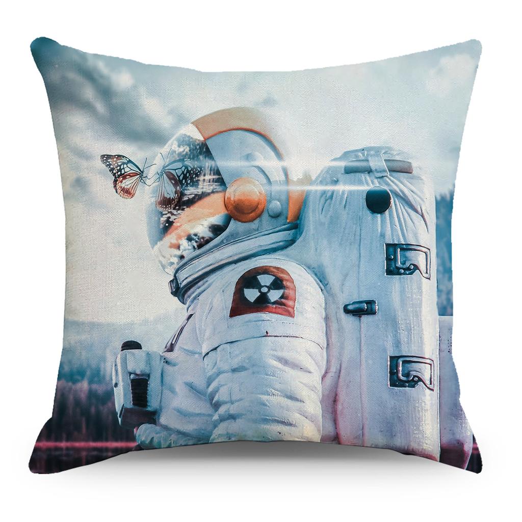 Wish Pillowcase Astronaut Planet Linen Pillow Cushion Cover