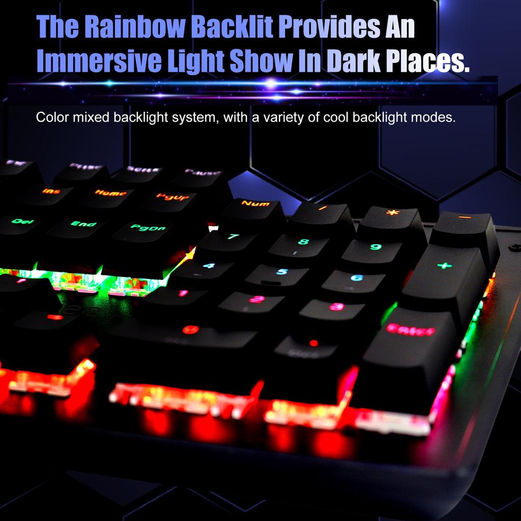 Biojee Wired 104 Key Real Mechanical Gaming Keyboard Rainbow Backlit Keyboard For Windows PC Laptop for Game and Office