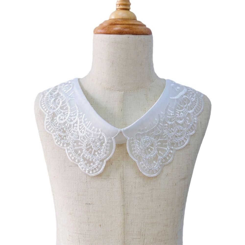 Lace Up Shawl Fake Collar Imitation Pearl Shirt Collar Accessory  Women
