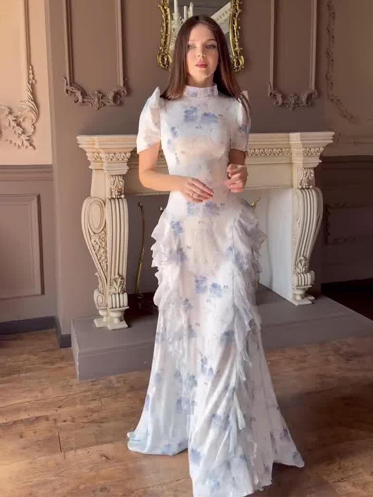 Women's 2025 Spring Retro Elegant Short Sleeve Waist-Cinching Long Dress