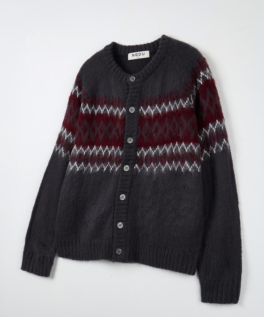 Nodu Diamond Hairy Brush Nordic Cardigan [Gray]