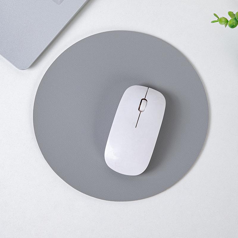 Round Leather Mouse Pad - Solid Color, Small Computer Desk Mat for Fresh Girls