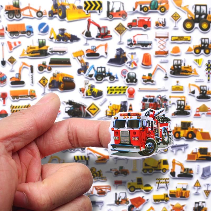 6/12pcs 3D Bubble Stickers Cartoon Engineering Vehicle Various Styles Reusable Children Sticker Toys Birthday Gift for Boys TMZ