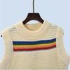 French Style Stripes Knitted Vest Women's Spring and Autumn Outdoor Sleeveless Waistcoat Vest Bandage Dress Short Sweater