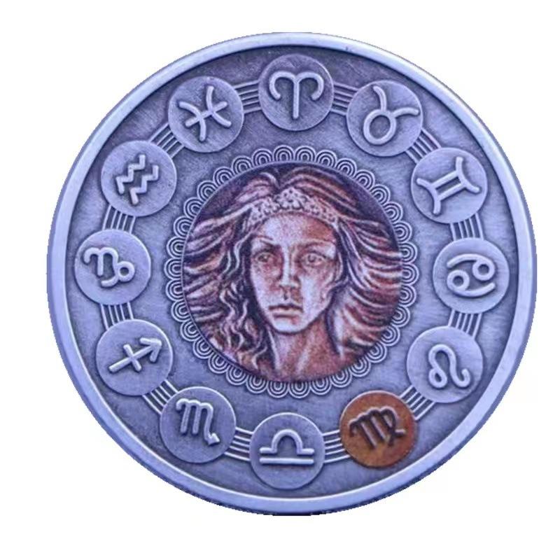 

Twelve zodiac dual color commemorative coin, nickel ancient silver coin, sun and moon god, wish, angel, birthday gift, Christmas gift