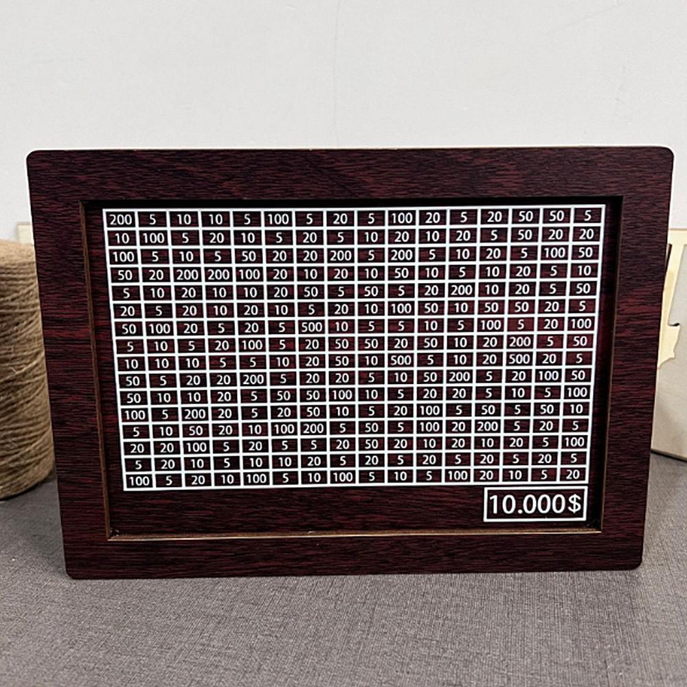 USD or EURO Cash Vault Wooden Savings Box with Money Target and Numbers, Coin Counter Piggy Bank with Counter and Pen