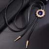 Vintage Sun Shape Gem Stone Bolo Tie Cowboy Costume Accessory for Men and Women Western Braided Cord Necktie Necklace