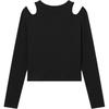 Levis Soft Slim Fit Casual Knit Off-Shoulder Ribbed Round Neck Long Sleeve T-Shirt Women Tops Black 002YO-0001