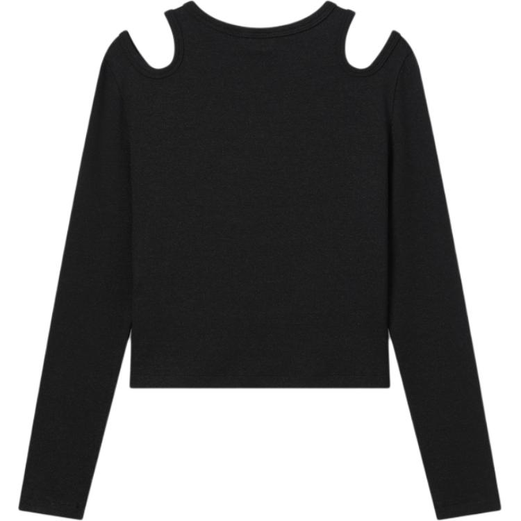 Levis Soft Slim Fit Casual Knit Off-Shoulder Ribbed Round Neck Long Sleeve T-Shirt Women Tops Black 002YO-0001