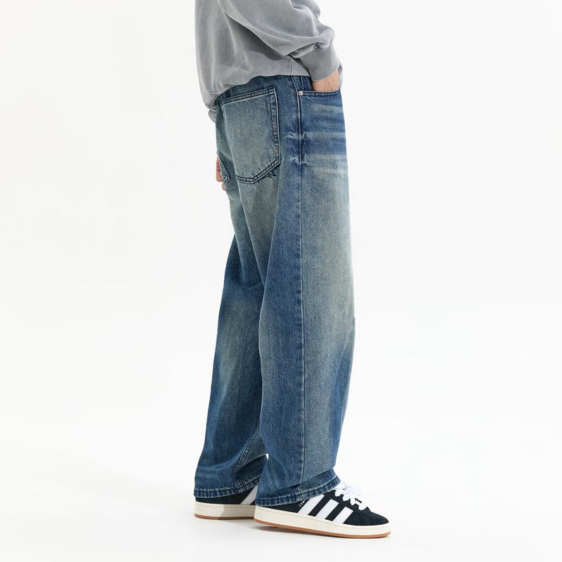 Lyocell Slub Straight Jeans Nostalgic Washed Soft Denim Pants Commuting Daily Basic Casual Pants