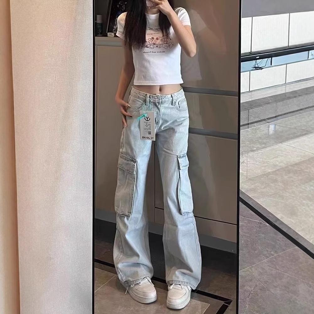 

Women s Retro Wide-Leg Low-Waist Denim Jumpsuit for Spring/Summer XL