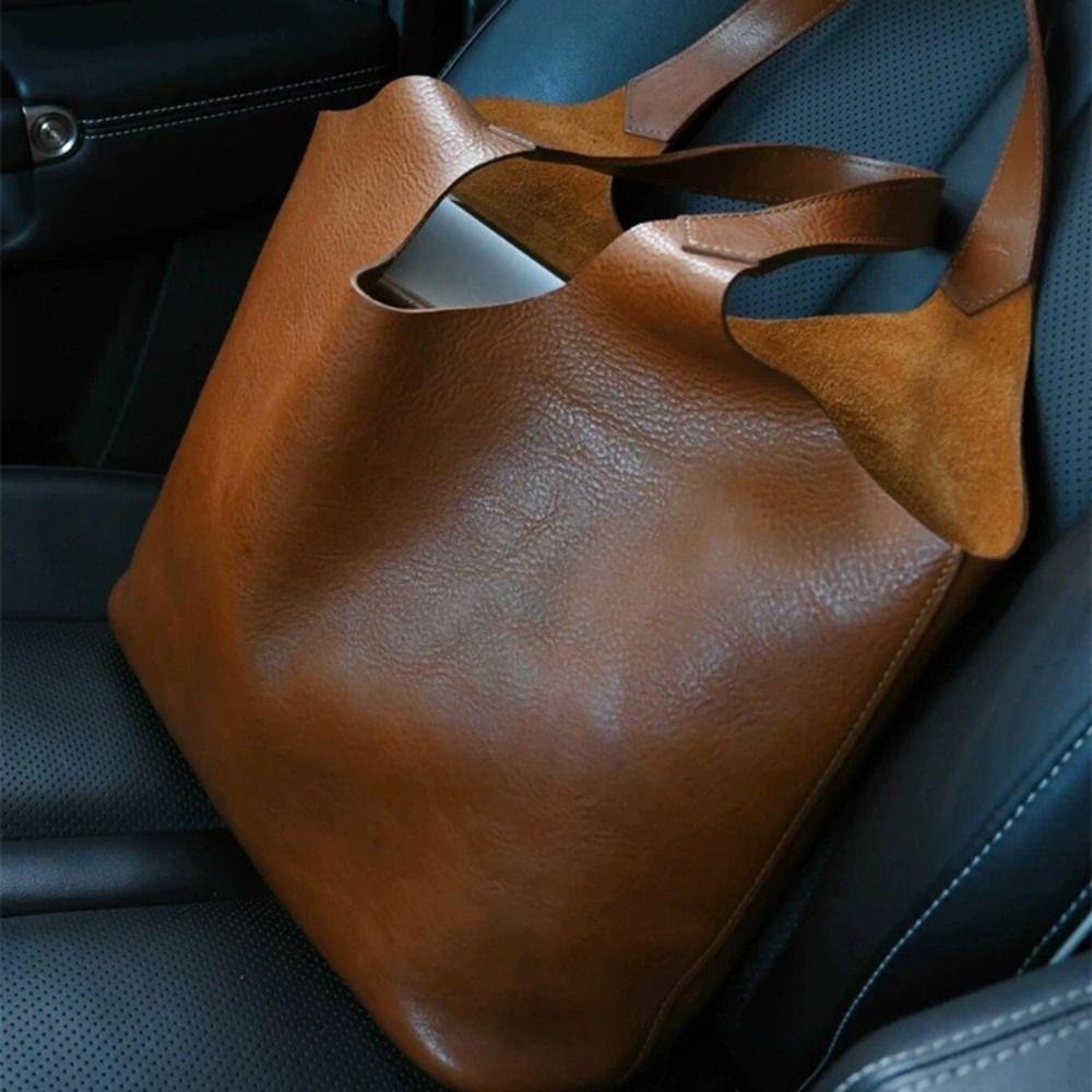 High Quality Brown Women's Handbags Soft Leather Large Capacity Tablet Computer Bag Luxurious Texture Retro Underarm Bag