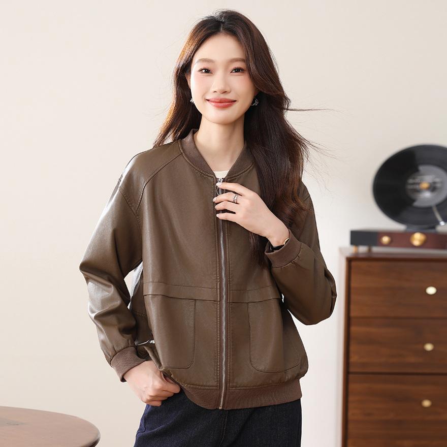 Fashion short leather jacket women's spring and autumn new loose versatile leather jacket casual baseball jacket