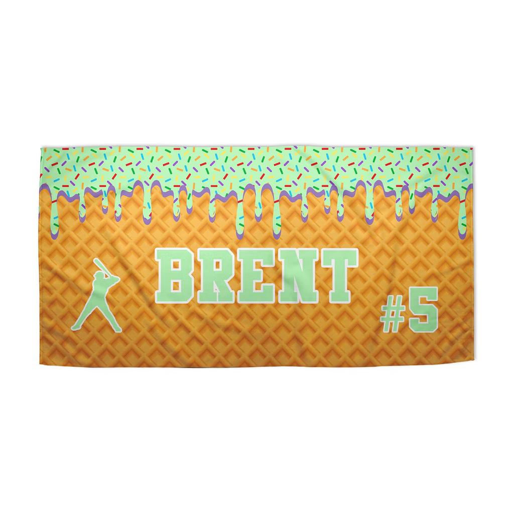 Ships Next Day Personalized Ice Cream Drip Baseball Beach Towel For Boys Drip Beach Pool Towel Team Gift Youth Baseball Gift