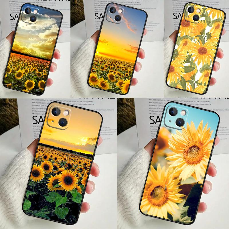 Sunflower Floral Case For iPhone 17 Air 15 14 11 16 Pro Max 13 12 Mini 15 16 Plus 16e Funda Silicone Cover
