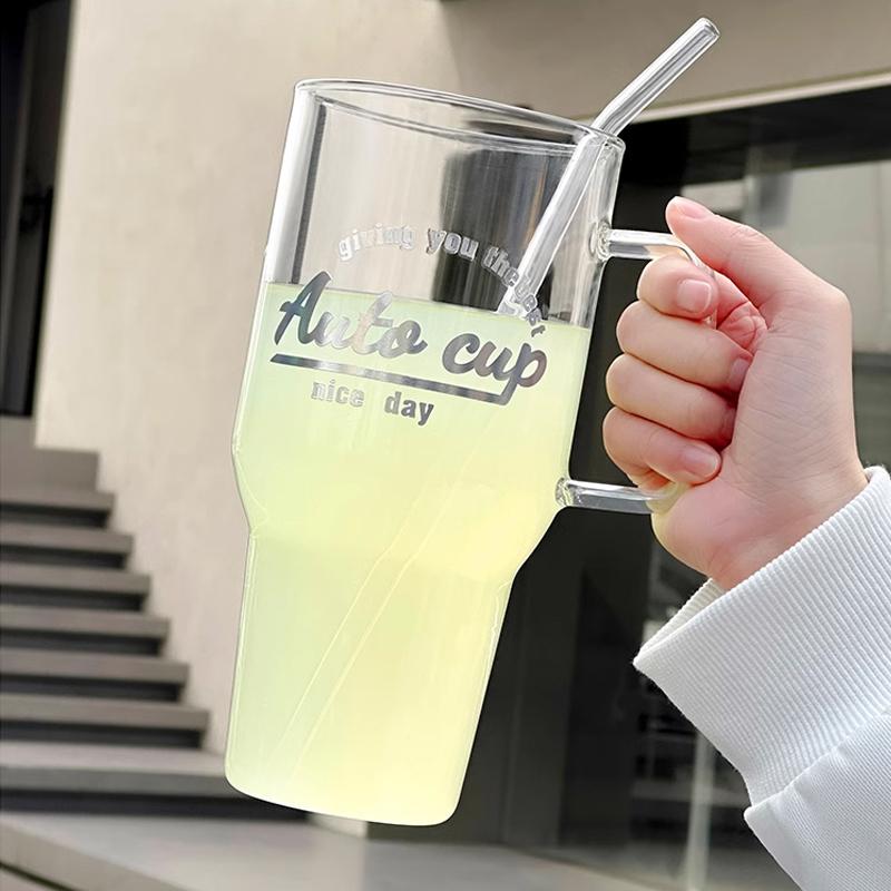 1000ml Large Glass Cup With Lid And Straw For Ice Coffee  Water Tea Juice Beer Wine Glass Mug Bottle Aesthetic Drink Bottle Gift