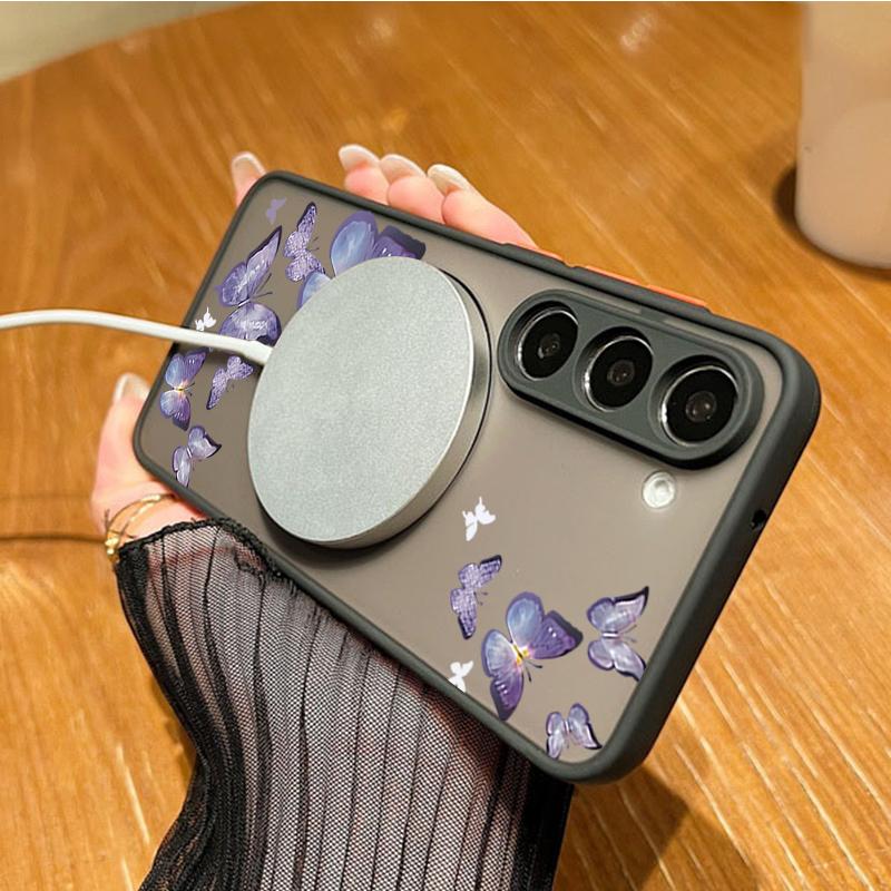 Blue Butterfly Pattern Magnetic Phone Case For Samsung Galaxy A37 A17 A56 A36 A55 A35 A26 A16 A25 A15 A54 A14 A34 Acrylic Cover