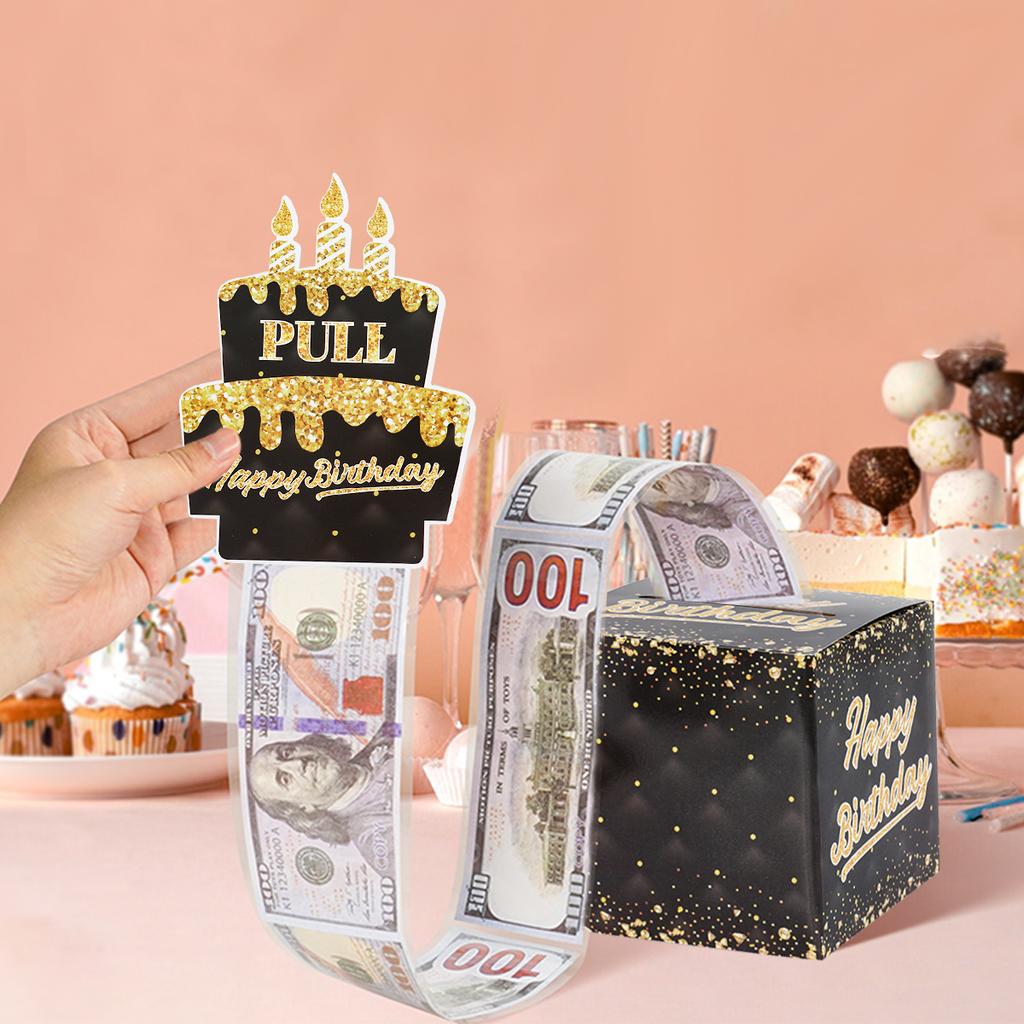 Schwarzgoldene Geburtstags-Geldschein-Geschenkbox „Happy Birthday“ Bargeld-Geschenkbox Bargeld Rosagold Geldscheinklammer Überraschungs-Geburtstagsparty-Zubehör