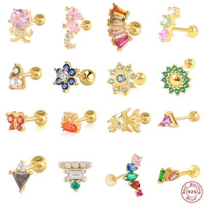 Argent Sterling 925 Créatif Papillon Crabe Hippocampe Petit Poisson Spirale Petite Boule Dorée Perforé Cartilage Piercing Boucles d'oreilles Boucles d'oreilles
