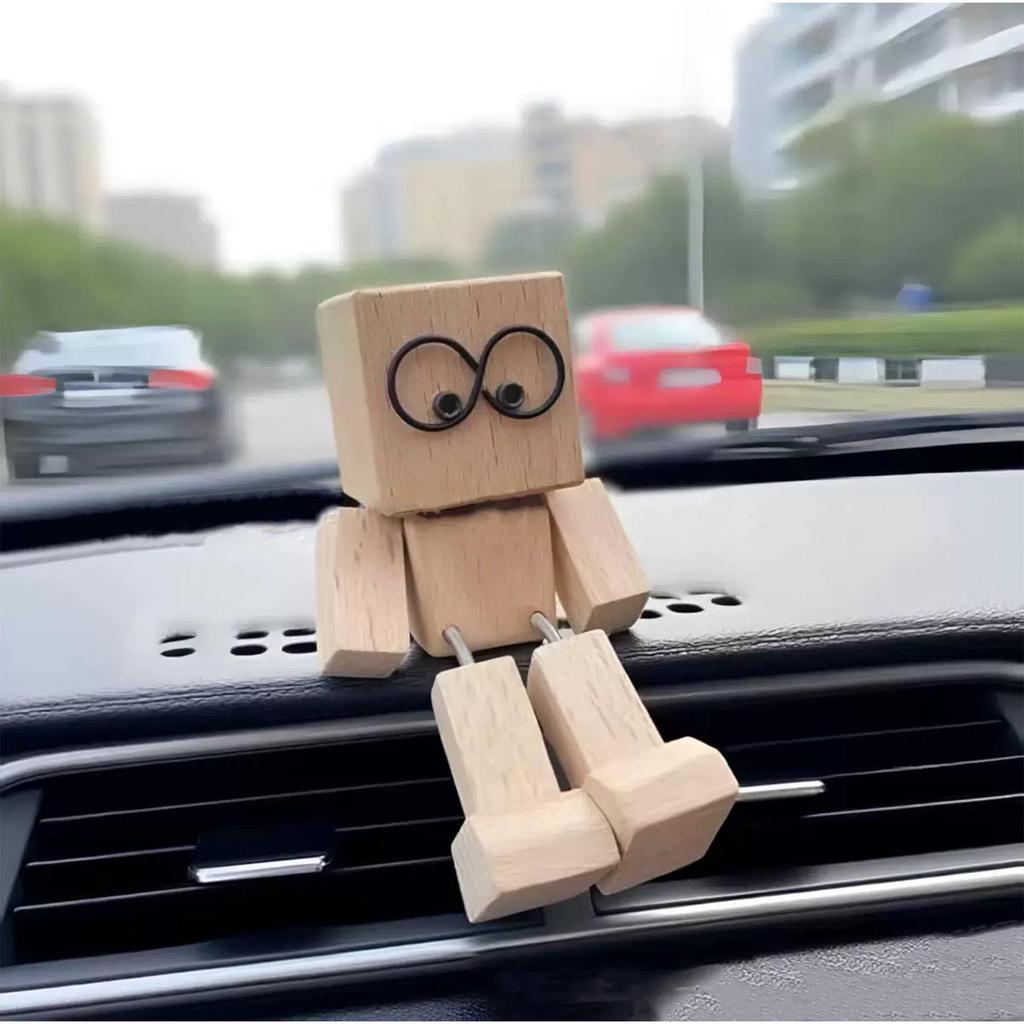 T-Shaped Head Robot Air Vent Diffuser: Wooden Leg-Shaking Car Air Freshener Ornament