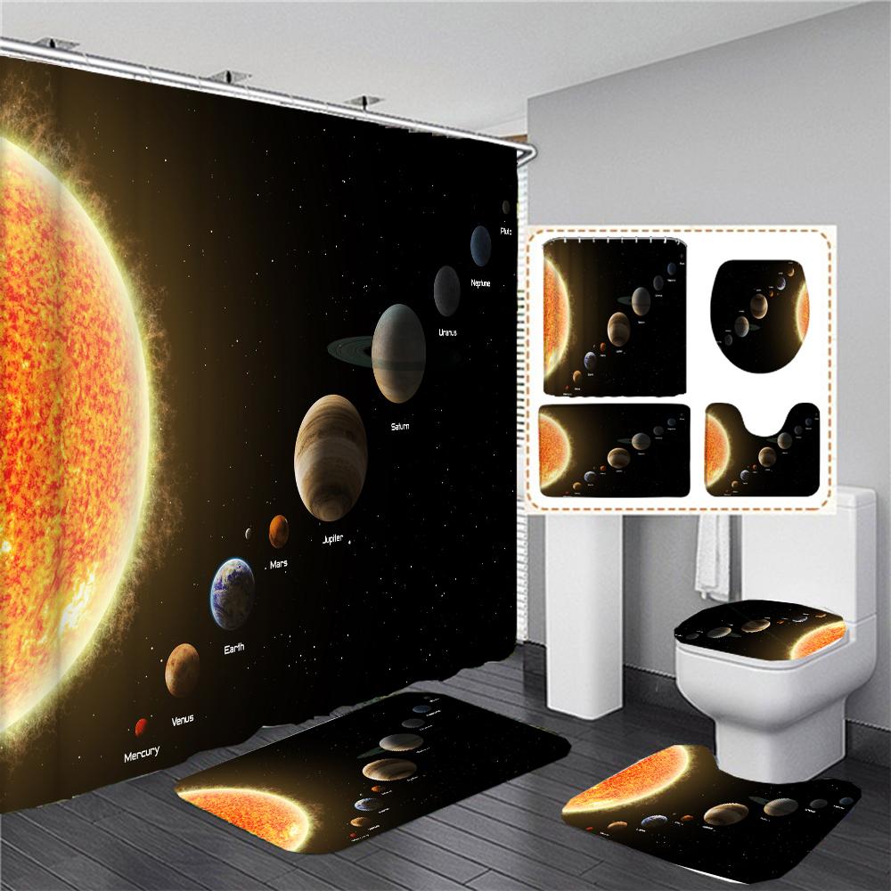 Fantasy Earth And Moon Galaxy Cosmic Space Sky Shower Curtains Bathroom Curtain Set Bath Mats Rug Bathtub Accessories Home Decor