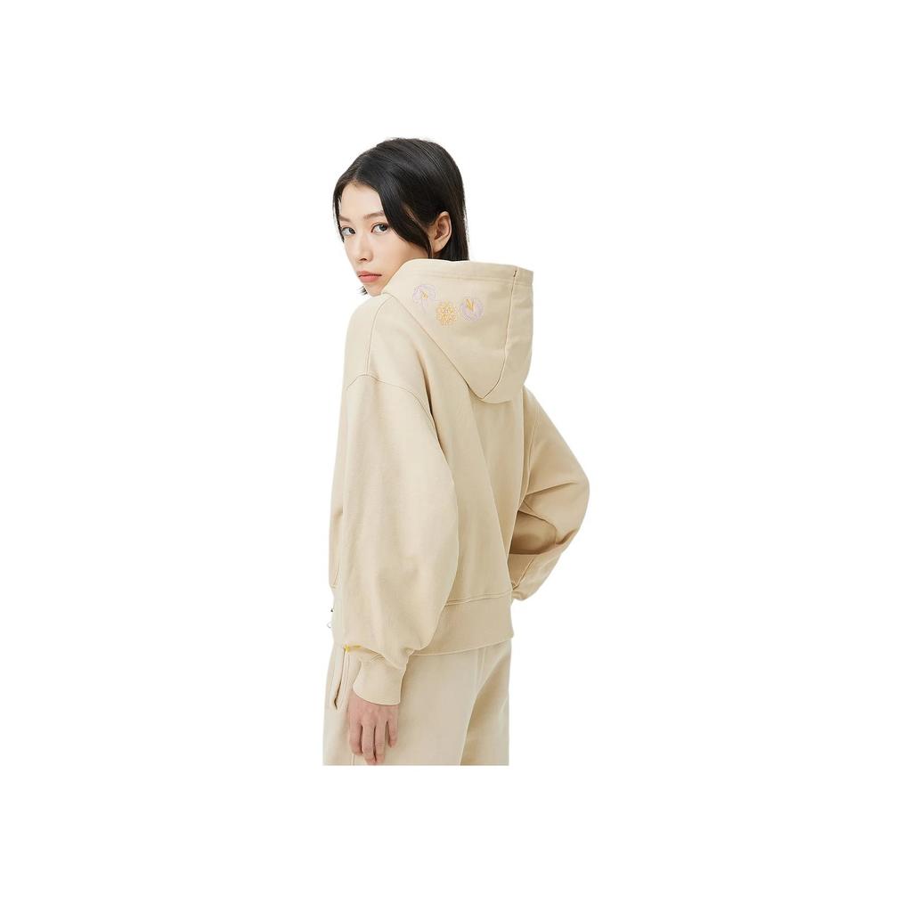 Li Ning Solid Color Logo Embroidered Loose Pullover Hoodie Women Hoodies Light-Milk-Brown AWDT264-5