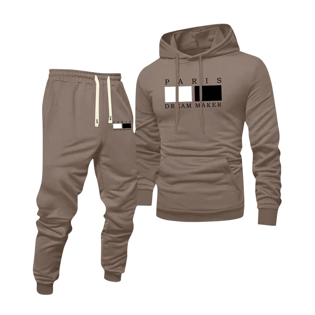 Men's Printed Hooded Sweatshirt And Sweatpants Casual Sports Suit