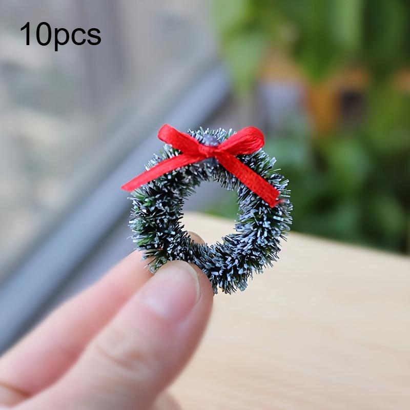 Miniature Christmas Wreaths - 3.8cm Realistic Green Garland with Red Bows,Perfect for Holiday Decorations and Photography Props