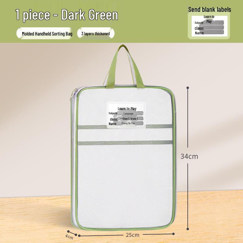 L-shaped Transparent Zippered Mesh File Bag - Student Handheld Book Bag for Exams