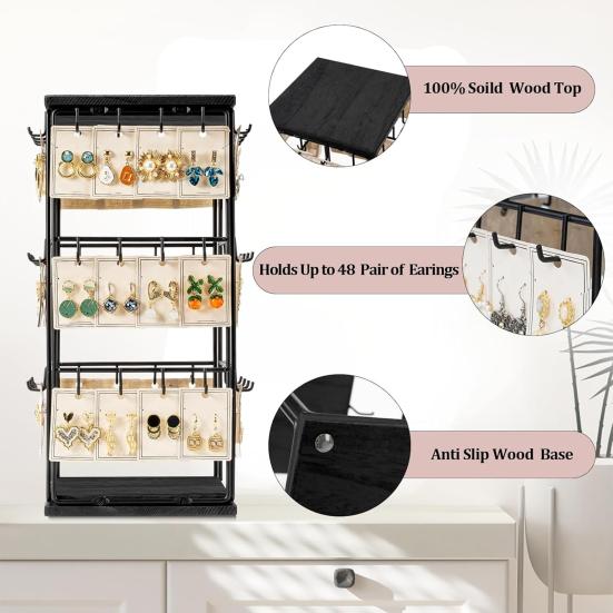 Earring Display Stand with 48 Hooks Earring Display Holder for Vendors 360 Degree All-Round Display Necklaces Bracelets Earring